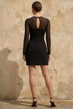 Edith Black High Neck Mini Dress with Sleeves
