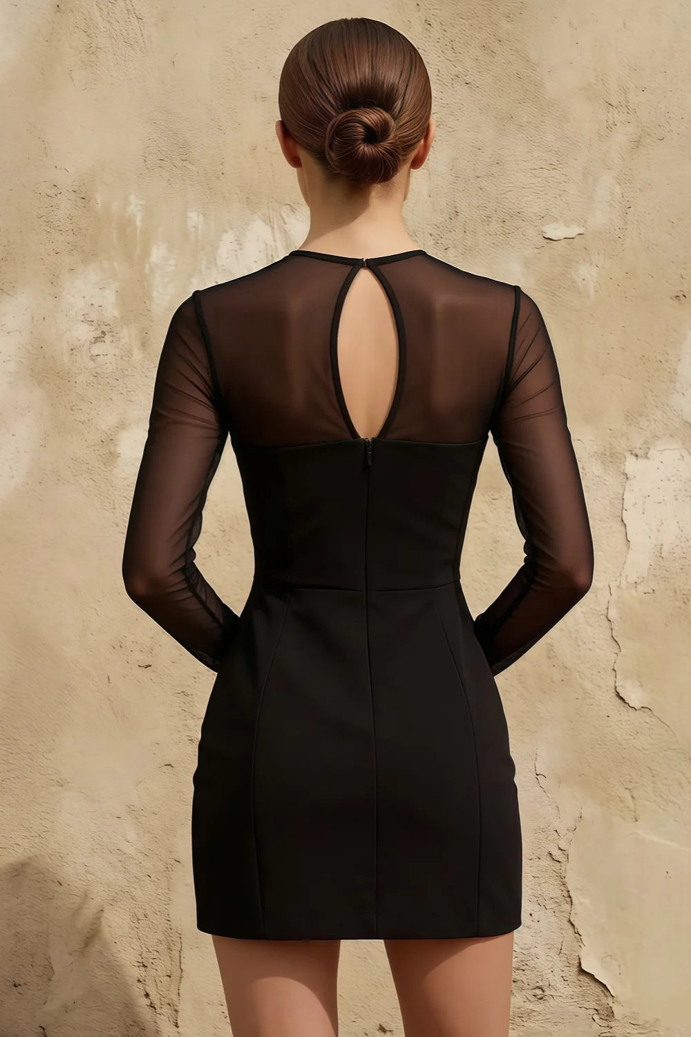 Edith Black High Neck Mini Dress with Sleeves
