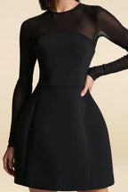 Edith Black High Neck Mini Dress with Sleeves