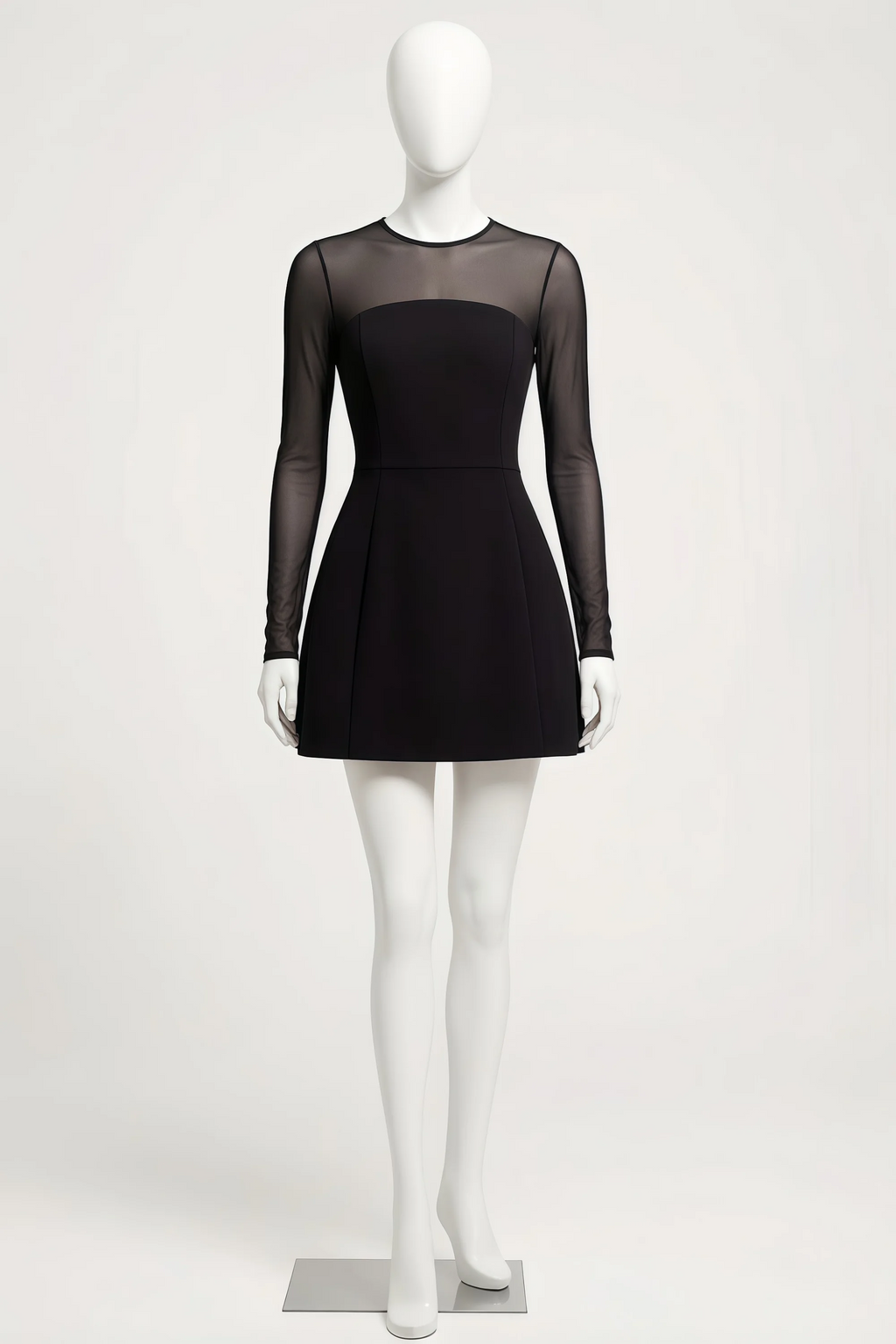 Edith Black High Neck Mini Dress with Sleeves