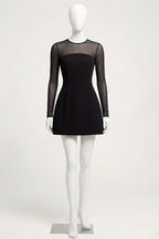 Edith Black High Neck Mini Dress with Sleeves