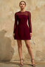 Edith Burgundy Long Sleeve Crew Neck Mini Dress