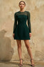 Edith Emerald Green Scoop Neck Mini Dress with Sleeves