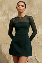 Edith Emerald Green Scoop Neck Mini Dress with Sleeves