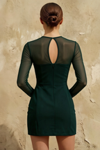 Edith Emerald Green Scoop Neck Mini Dress with Sleeves