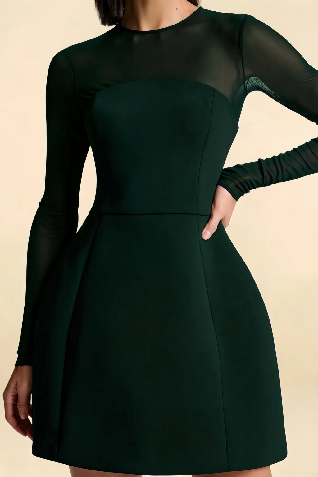 Edith Emerald Green Scoop Neck Mini Dress with Sleeves