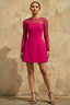 Edith Hot Pink Mesh Modest Mini Dress Long Sleeve