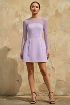 Edith Lavender Modest Long Sleeve Mini Dress