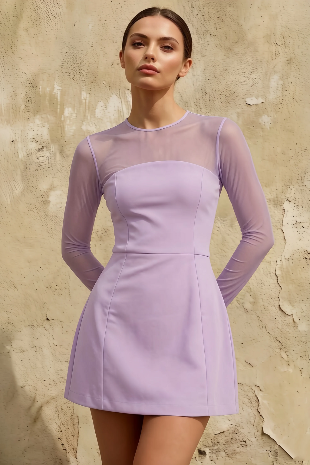 Edith Lavender Modest Long Sleeve Mini Dress