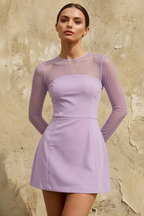 Edith Lavender Modest Long Sleeve Mini Dress