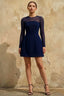 Edith Navy Mesh A-Line Long Sleeve Mini Dress for Women