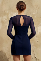 Edith Navy Mesh A-Line Long Sleeve Mini Dress for Women