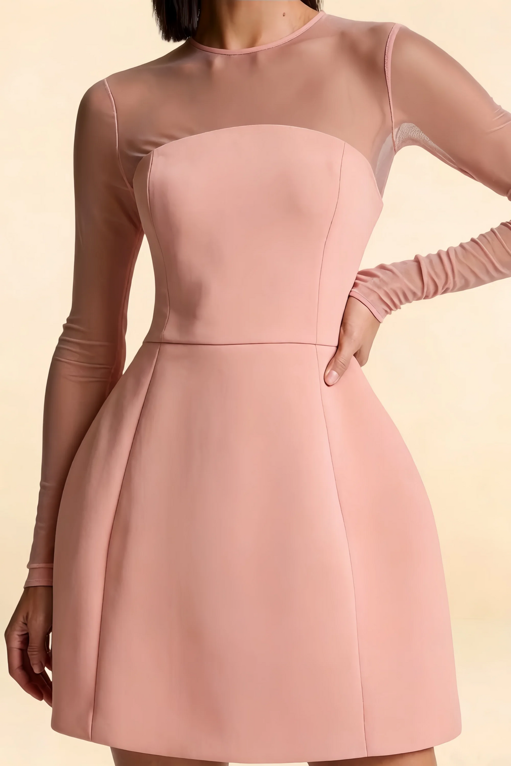 Edith Pink Mesh A-Line High Neck Mini Dress