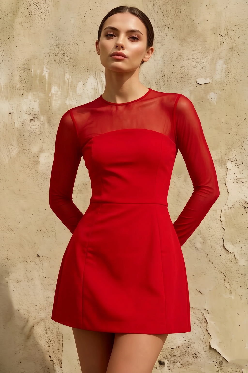 Edith Red Long Sleeve Mini Dress with Keyhole Cutout
