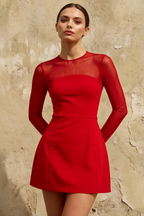 Edith Red Long Sleeve Mini Dress with Keyhole Cutout