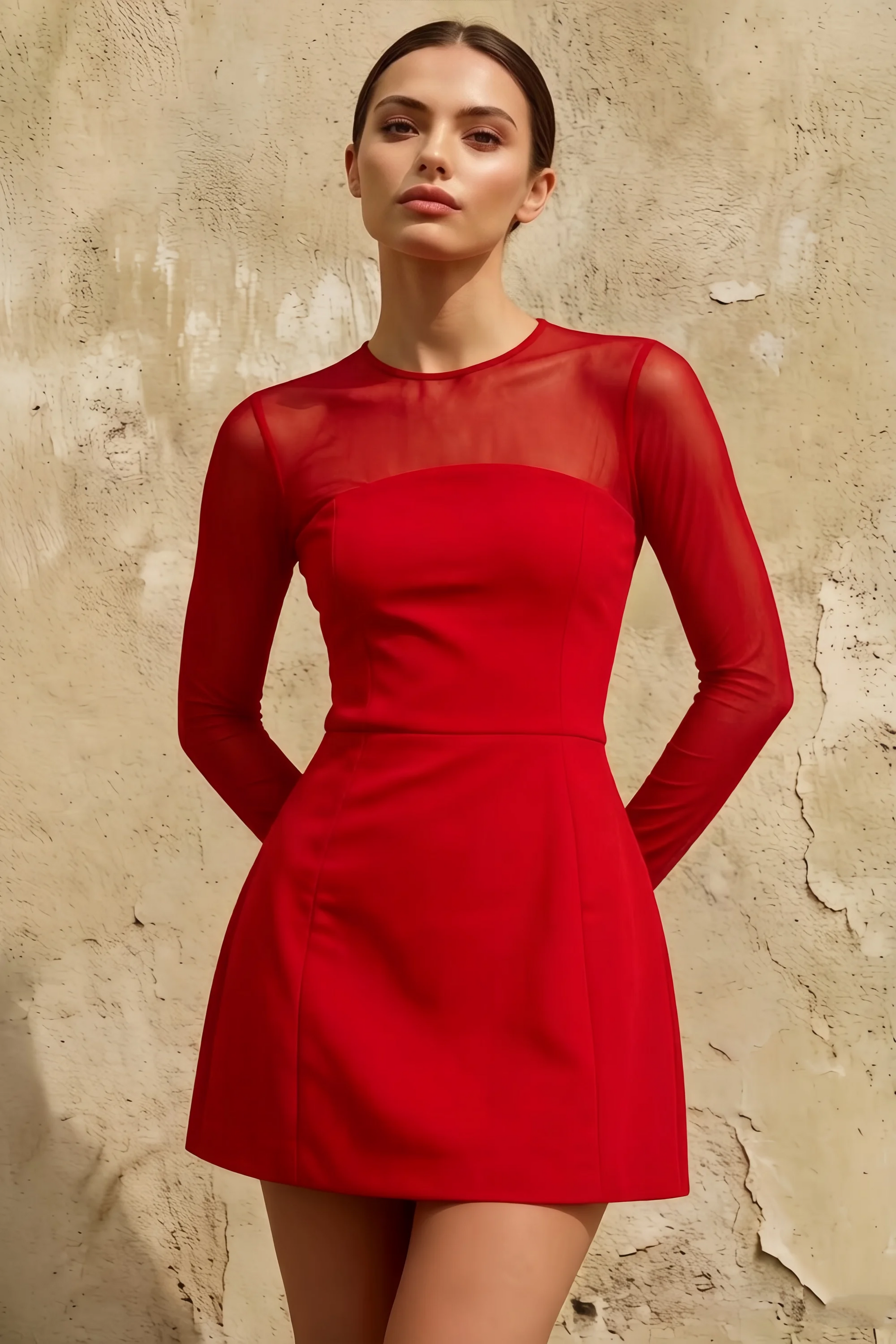 Edith Red Long Sleeve Mini Dress with Keyhole Cutout