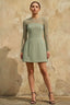 Edith Sage Green A-Line Mini Dress with Sheer Mesh Sleeves
