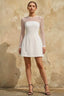 Edith White Mesh Modest Crew-Neck Mini Dress with Cutout