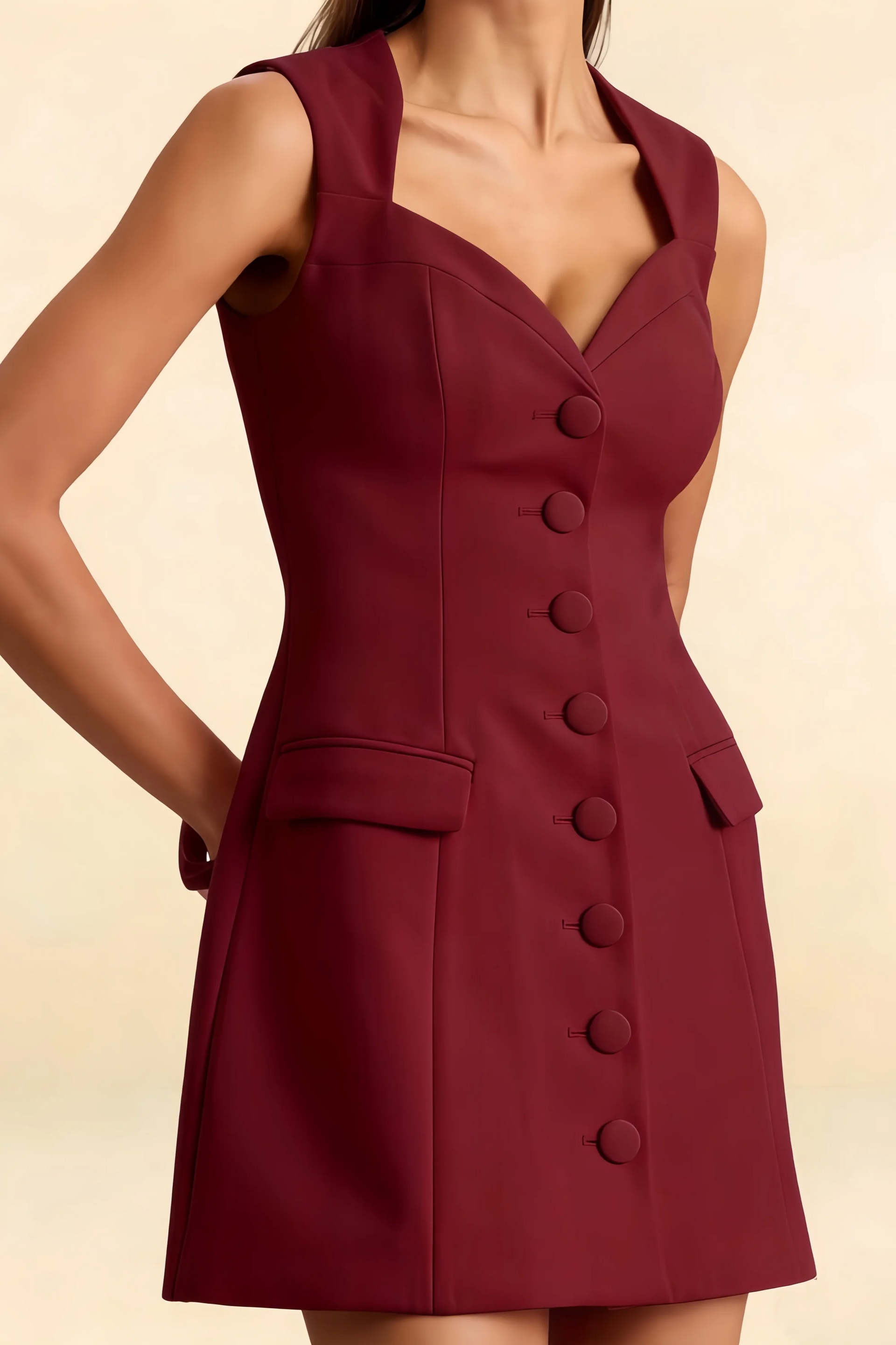 Edna Burgundy Mini Dress with Pocket