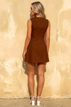 Edna Chocolate A Line Sweetheart Neck Mini Dress | Vintage Button Front Sleeveless Dress for Women
