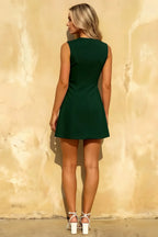 Edna Dark Green Sweetheart Neck Mini Dress with Pocket
