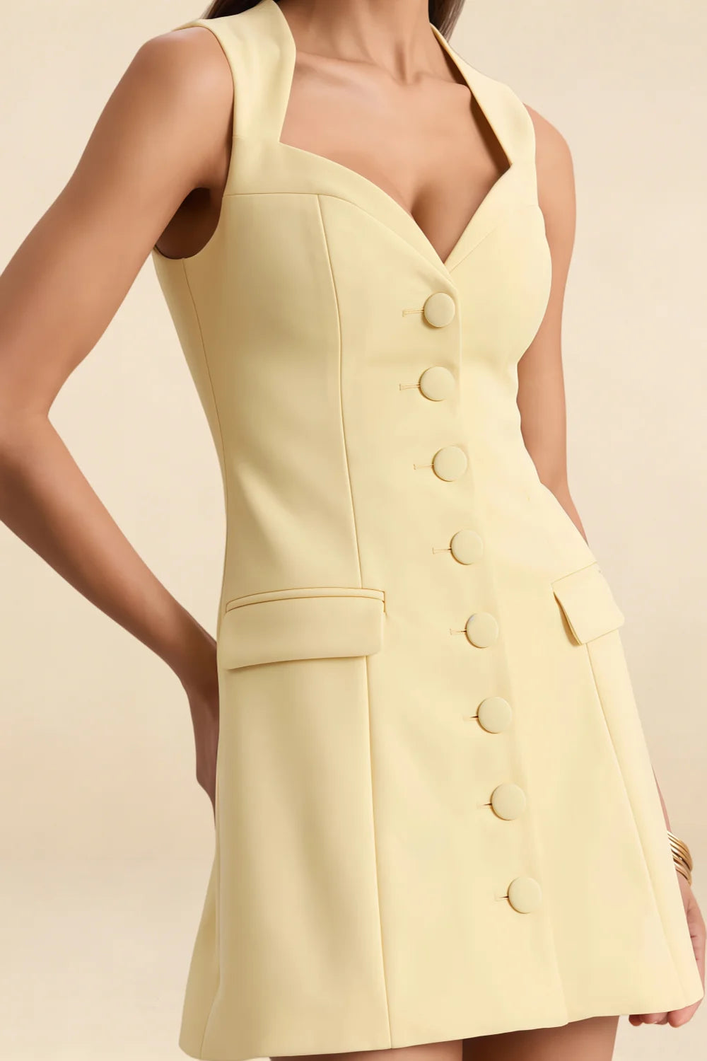 Edna Lemon Sweetheart Mini Dress with Button | Elegant Cocktail & Party Dress