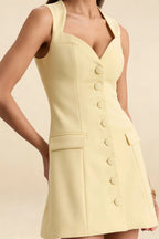 Edna Lemon Sweetheart Mini Dress with Button | Elegant Cocktail & Party Dress