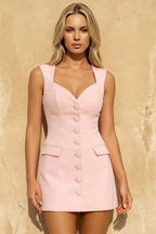 Edna Light Pink Sweetheart Mini Dress with Button