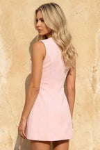 Edna Light Pink Sweetheart Mini Dress with Button