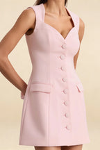 Edna Light Pink Sweetheart Mini Dress with Button