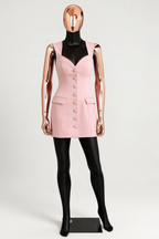 Edna Light Pink Sweetheart Mini Dress with Button