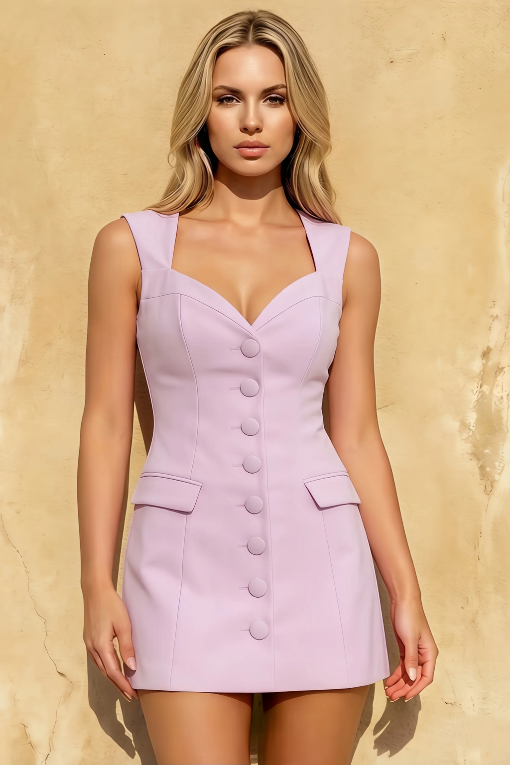 Edna Lilac Modest Sweetheart Mini Dress for Events