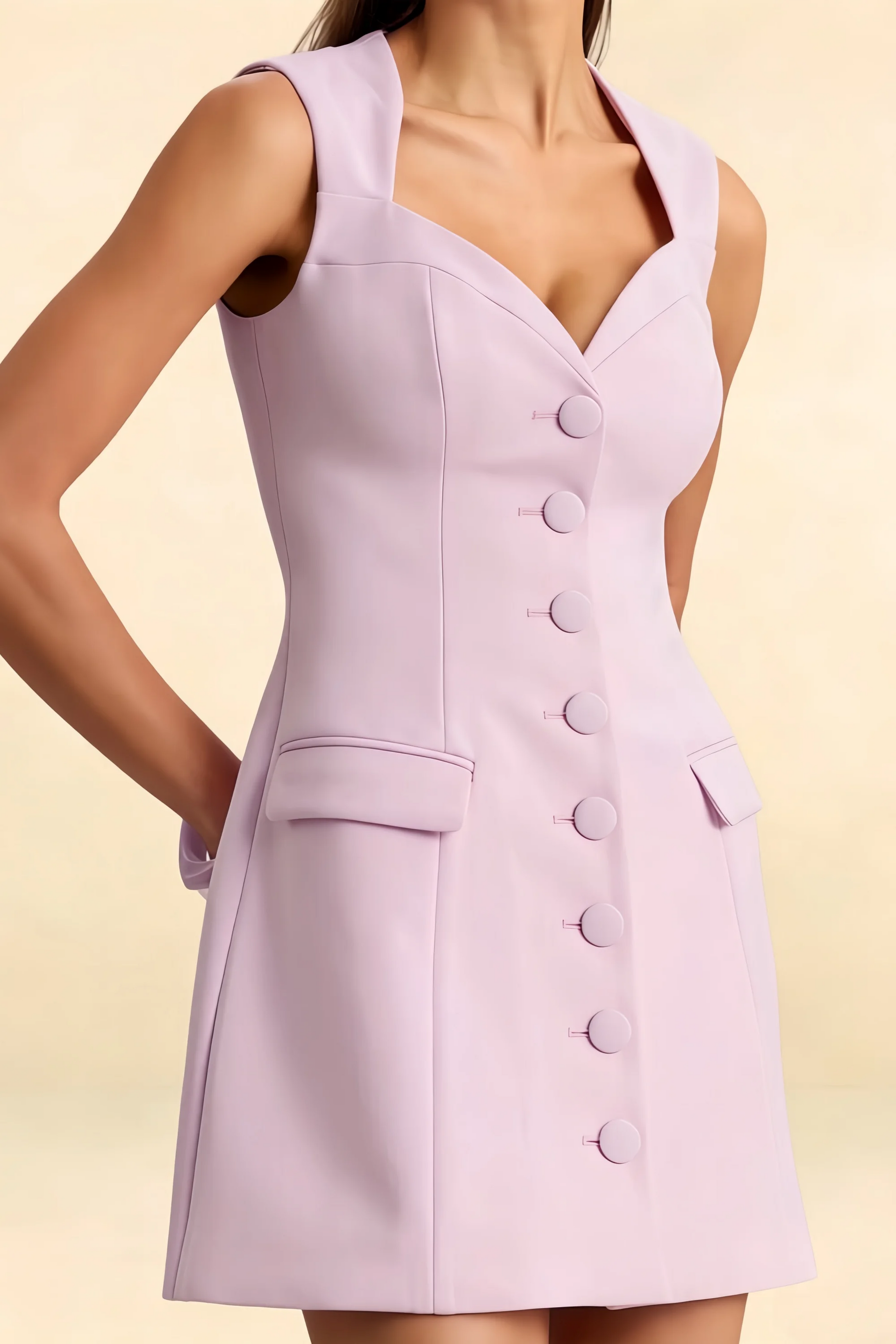 Edna Lilac Modest Sweetheart Mini Dress for Events