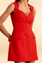 Edna Red Modest Mini Dress with Pocket