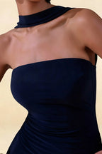 Eleanor Navy Bandeau Neck Mini Dress with Scarf