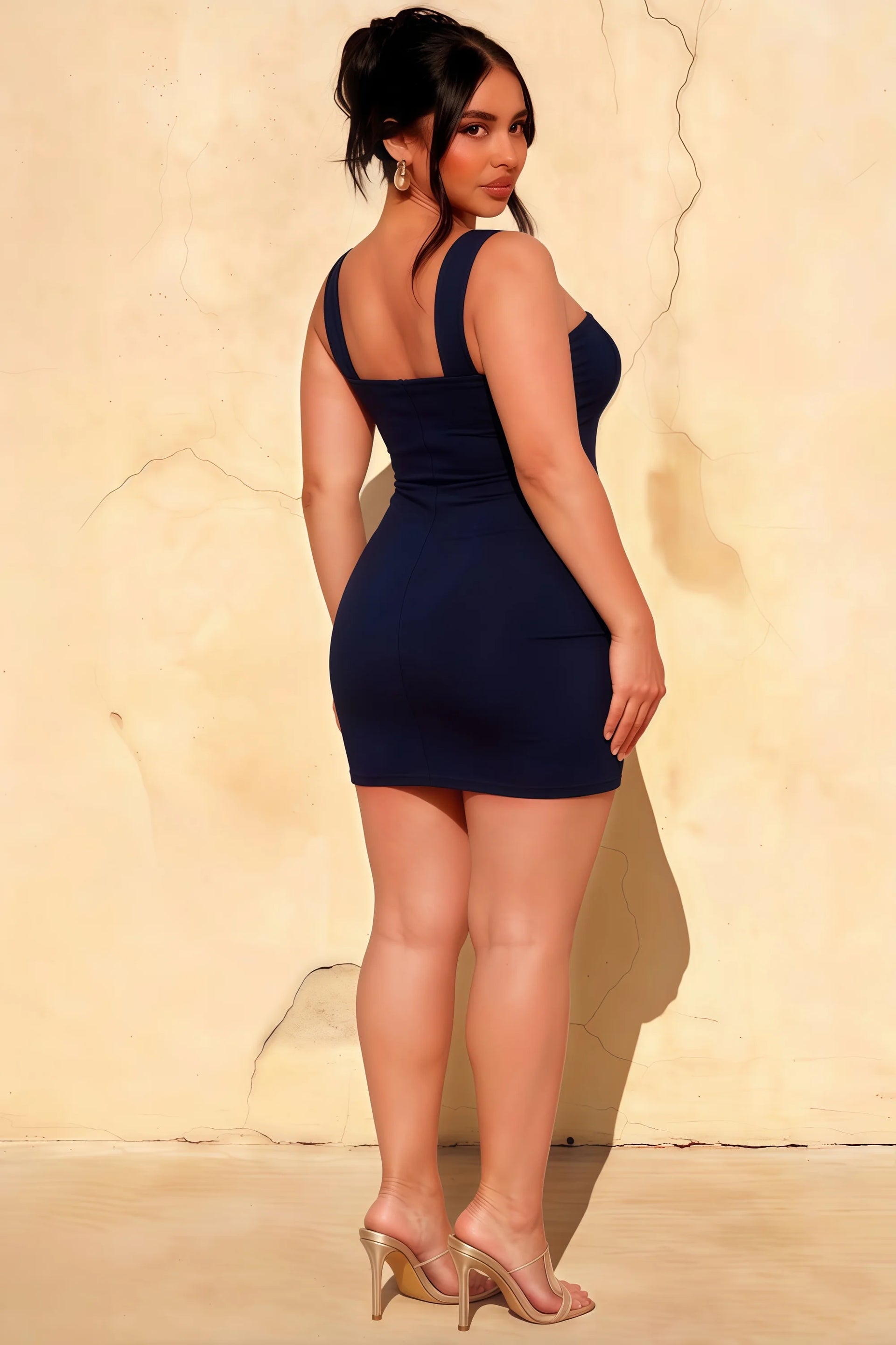 Eleanor Navy Bandeau Neck Mini Dress with Scarf