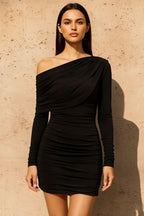 Elena Black Bodycon Mini Dress With Long Sleeves