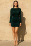 Elena Emerald Green Long Sleeve Mini Dress with Draped Detailing