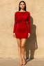 Elena Red Bodycon Ruched Mini Dress with Sleeves for Women