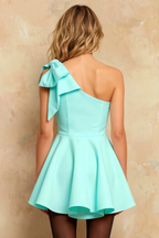Minivestido Elizabeth Aqua de corte A con lazo