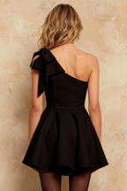 Elizabeth Black A Line One Shoulder Mini Dress