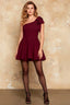 Elizabeth Burgundy One Shoulder Mini Dress With Bow