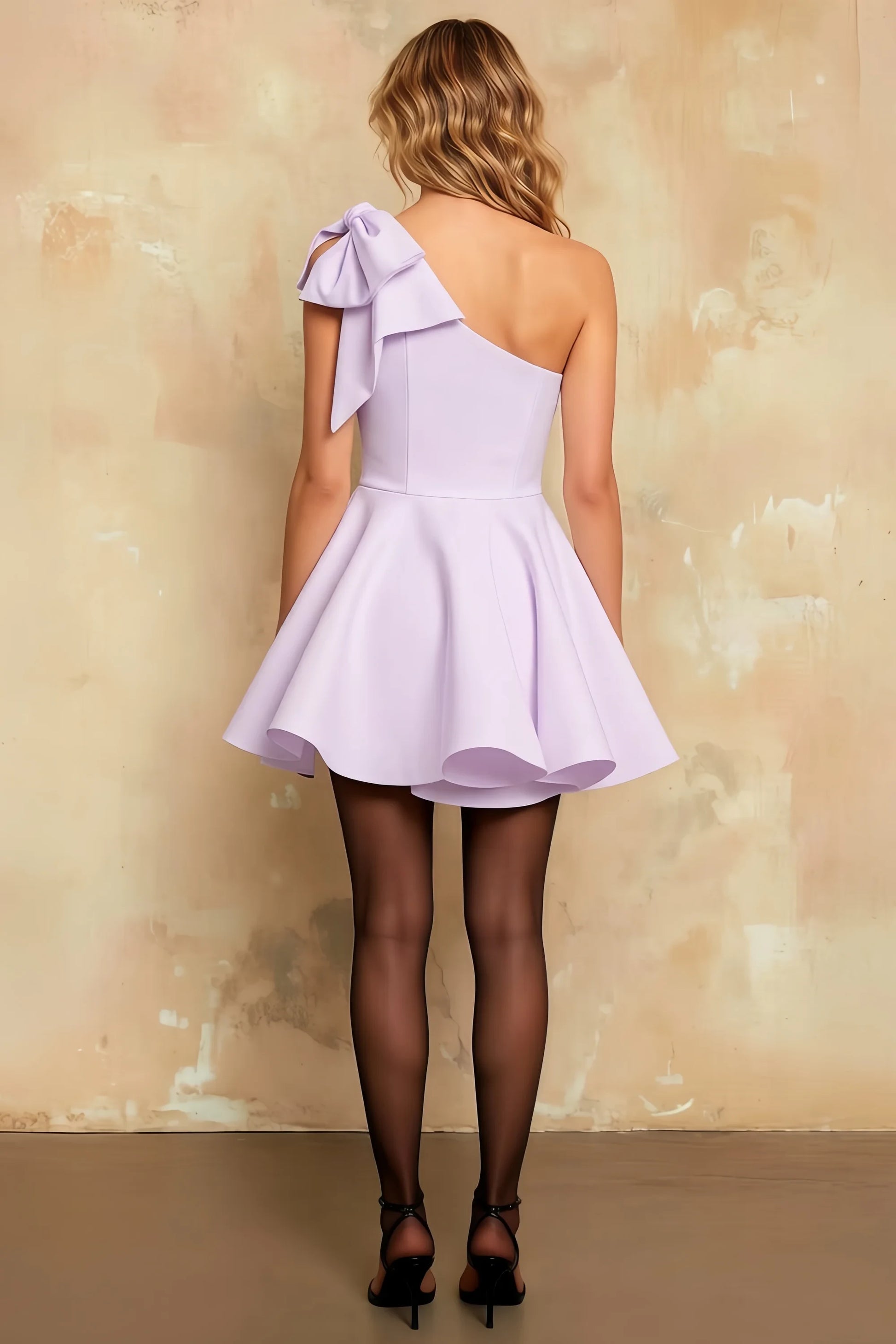 Elizabeth Lavender A Line Backless Mini Dress