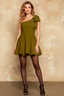 Minivestido skater Elizabeth Olive con un solo hombro y línea A