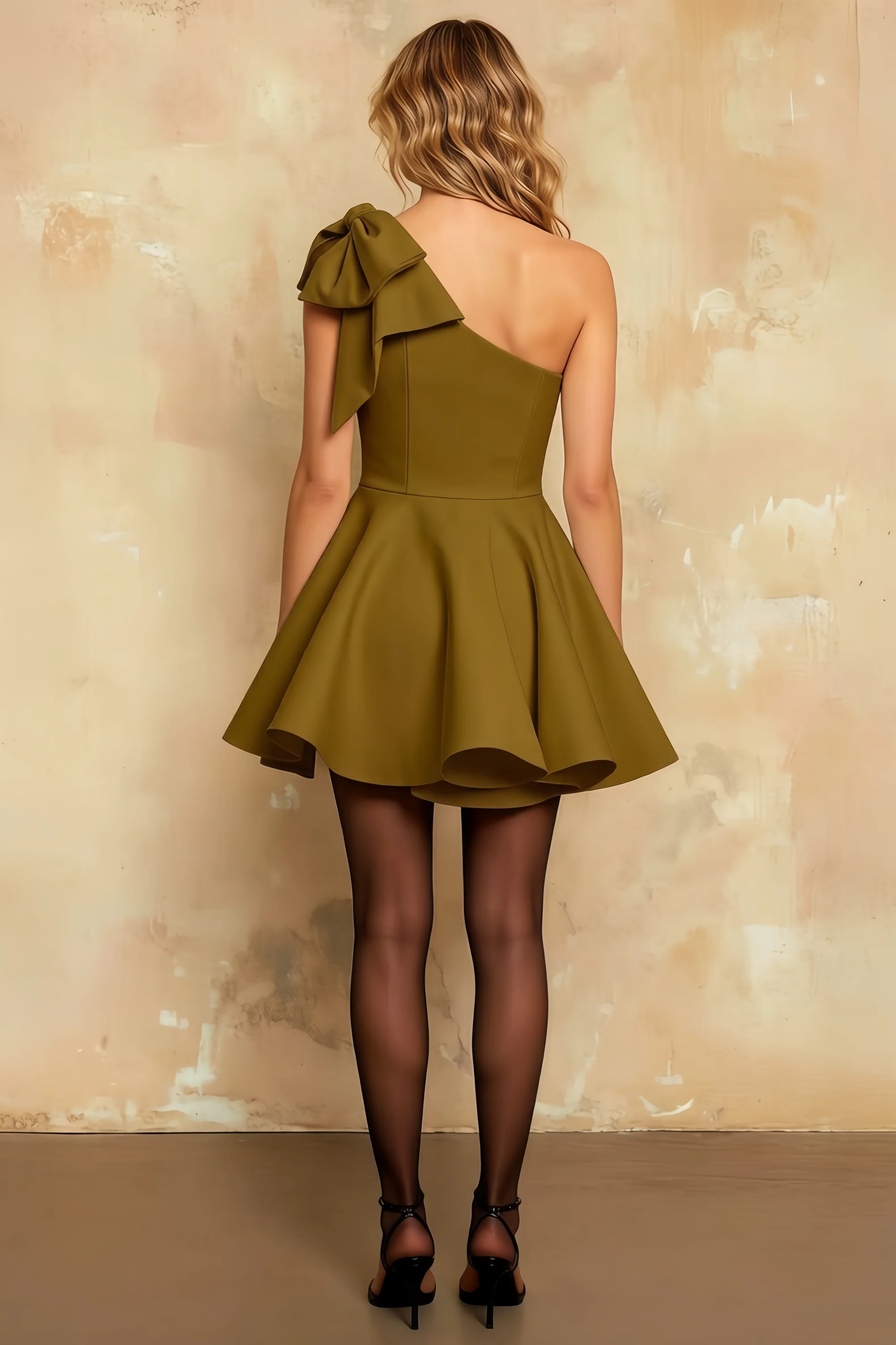 Elizabeth Olive A Line One Shoulder Mini Skater Dress Secondary image