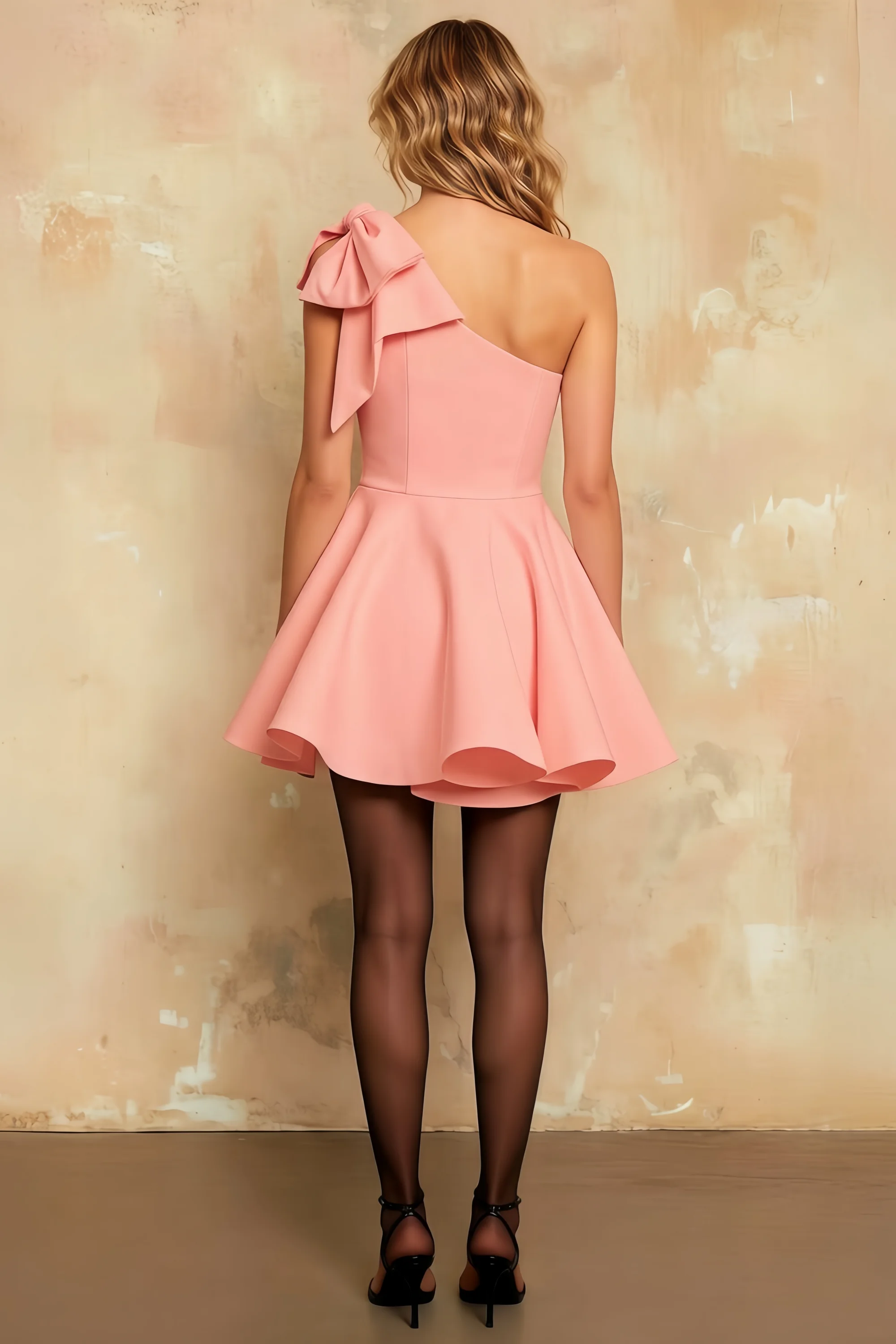 Elizabeth Pink Asymmetric A Line Mini Dress With Bow Secondary image