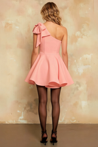 Elizabeth Pink Asymmetric A Line Mini Dress With Bow