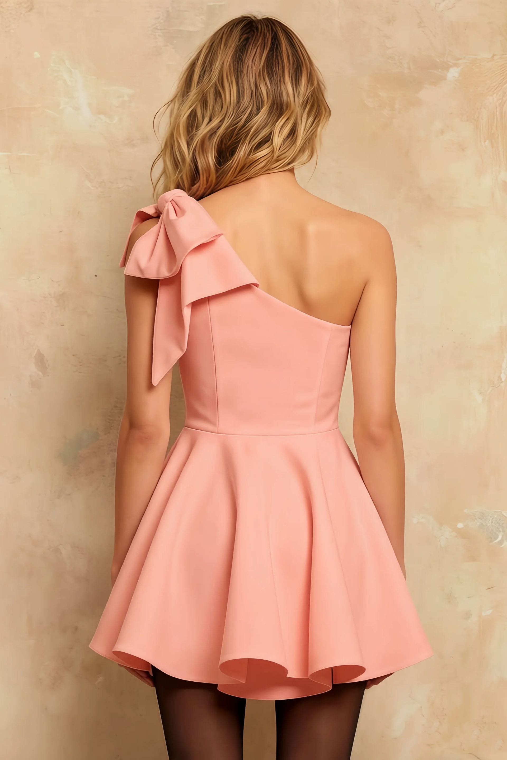 Elizabeth Pink Asymmetric A Line Mini Dress With Bow