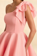 Elizabeth Pink Asymmetric A Line Mini Dress With Bow