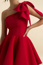 Elizabeth Red Backless A Line Mini Dress With Bow